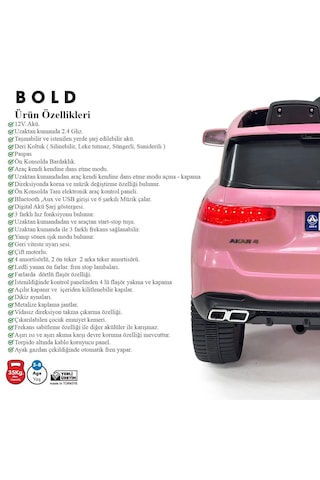 Akülü Pembe Araba Uzaktan Kumandalı Bold Gt 4x2 Deri Koltuk