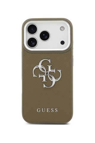 Apple Uyumlu iPhone 17 Pro Kılıf Guess Lisanslı Grained 4g Metal Büyük Logolu Kapak Kahverengi Kahverengi