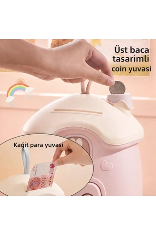 Anahtarlı Tavşan Figürlü Pembe Kumbara, Çocuklar İçin Kilitli Para Kutusu, Kağıt Ve Bozuk Para Uyumlu, Çocuk O