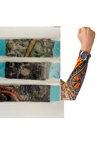 Enhavalı 3 Çift 6 Adet Giyilebilir Dövme SLEEVES Tattoo Çorabı