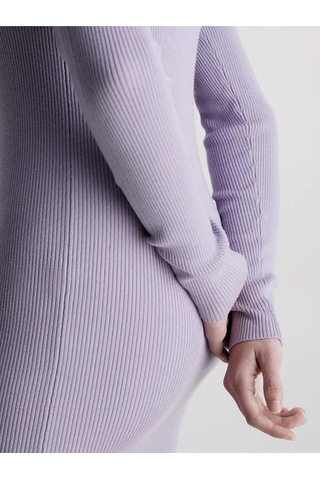 Badge Roll Neck Sweater Dress Purple