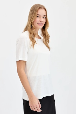 Desen Triko Kadın Sıfır Yaka Flamlı Kumaş Penye T-shirt Kmy24084 Ekru