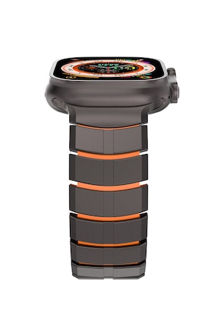 Watch 44mm Uyumlu Mohseven İwatch Titancore No.1 Metal Kordon Siyah - Turuncu