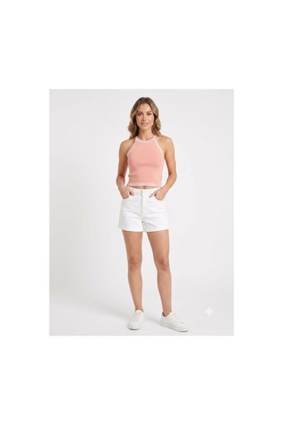 Onno Style Women Kolsuz Askılı Halter Yaka Triko Kadın Bluz Somon