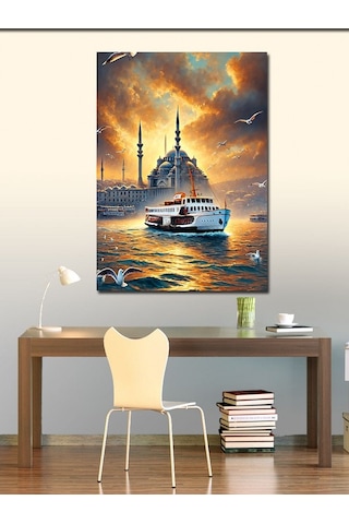 Kanvas Tablo İstanbul Da Gün Batımı Ve Vapur 70cmx100cm