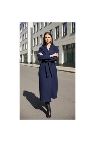 Moda Banuş Kadın Kuşaklı Cepli Yırtmaçlı Astarlı Kaşe Lacivert Kaban Lacivert Lacivert