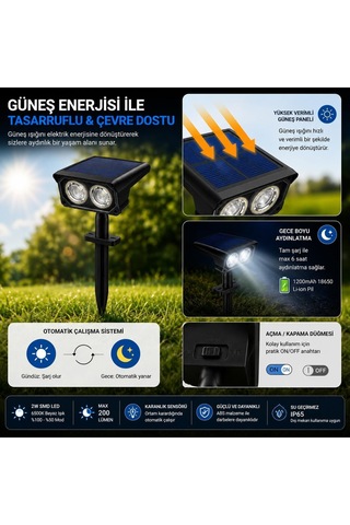 Coverzone Solar Bahçe Lambası 2w Smd Led, Toprak Çubuklu, Güneş Enerjili Bahçe Aydınlatma, 6500k Beyaz Işık, Ka ANTRASİT