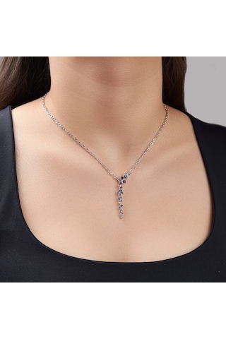 Monemel Pembe-mor Swarovski Taşlı Mini Su Yolu Kolye Altın Kaplama N0158 Gümüş - Rodyum