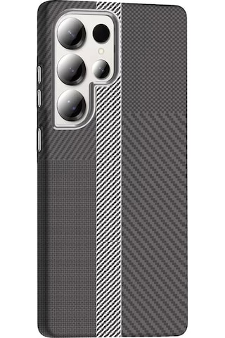 Samsung Galaxy Uyumlu S25 Ultra Kılıf Magsafe Şarj Karbon Fiber Görünümlü Hafif Sağlam Gros Kapak Telefon K Gri-siyah