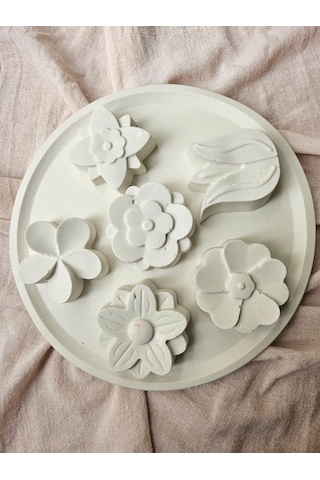 Taşlı Nişan Tepsisi 6 Adet Kokulu Çiçek, Lavanta Kokulu, Yuvarlak 25x25 Cm Dekoratif Tepsi Renkli