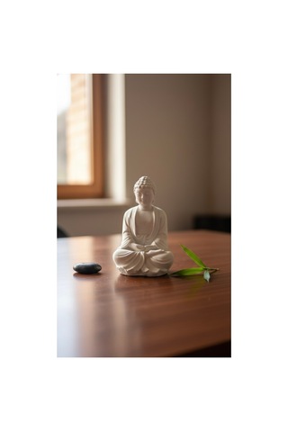 Meditasyon Yapan Buda Heykeli Zen Bahçesi Ve Yoga Köşesi Dekoru Spiritüel Biblo Beyaz
