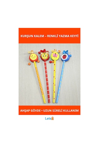 Rengarenk Ahşap Figürlü Eğlenceli Kurşun Kalem Çok Renkli