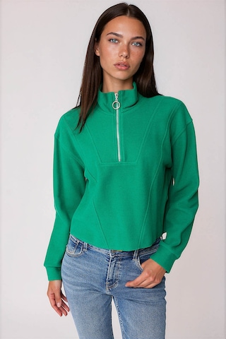Vitrin Dik Yaka Fermuarlı Örme Sweatshirt Yeşil