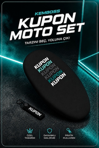 Kupon Yazılı Motosiklet Sele Kılıfı Kumaş Ve Anahtarlık Seti Siyah Dekoratif