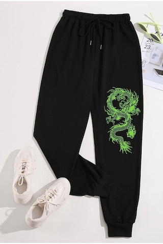 Uyguntarz Unisex Baskılı Eşofman Altı Siyah Siyah