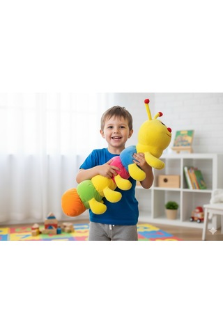 Merty Avm 50 Cm Büyük Rengarenk Peluş Tırtıl - Dolgun Yapılı Bebek Uyku Arkadaşı & Yatak Süsü