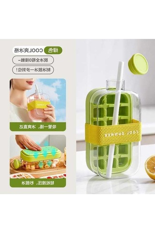 Pazly Cool Ev Tipi Taşınabilir Pipetli Buz Kalıbı Bardak 800 Ml Yeşil, Pipetli Yeşil