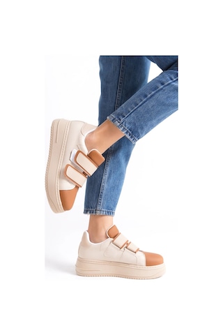 Mevese Vera Çift Cırtlı Kadın Günlük Sneaker Kalın Taban Rahat Ayakkabı - Taba Ten