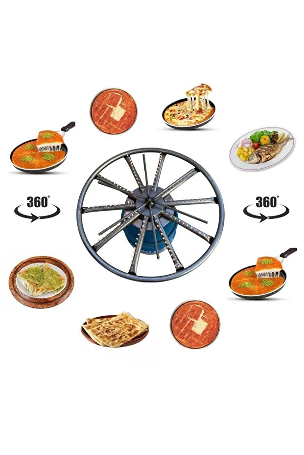 Vakia 38 Cm Nikelaj Döner Başlıklı Portatif Künefe - Balık - Su Böreği Pişirme Ocağı Piknik Tüp Uyumlu Antrasit