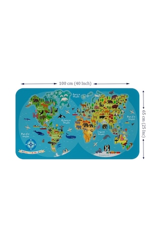 Eğitici Dünya Haritası Dünya Atlası Çocuk Ve Bebek Odası Duvar Sticker -60x105-3805 Çok Renkli