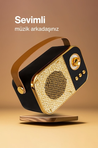 Nostaljik Bluetooth Hoparlör Bluetooth 5.2 Usb & Tf Kart Destekli Led Taşınabilir Speaker Siyah