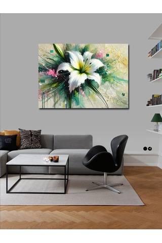 Kanvas Tablo Beyaz Zambak Deseni 50cmx70cm