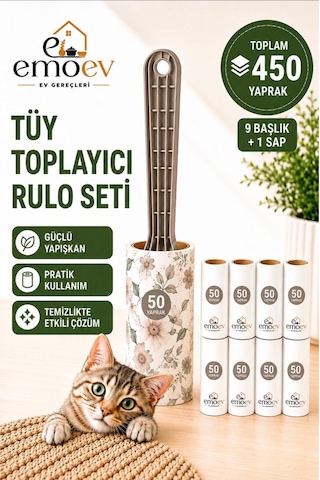 Tüy Toplayıcı Rulo Seti 9 Başlık / Toplam 450 Yaprak - Yüksek Yapışkanlı Kedi Köpek Tüyü, Koltuk Ve Kıyafet Temizleme Rulosu Tüy Toplayıcı Rulo Seti 9 Başlık / Toplam 450 Yaprak - Yüksek Yapışkanlı Kedi Köpek Tüyü, Koltuk Ve Kıyafet Temizleme Rulosu