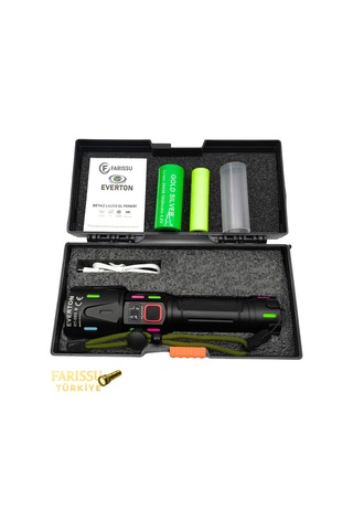 Ultra Güçlü Beyaz Lazer Led El Feneri - 2 Km Menzilli & Powerbank Özellikli Çift Pil Setli Siyah