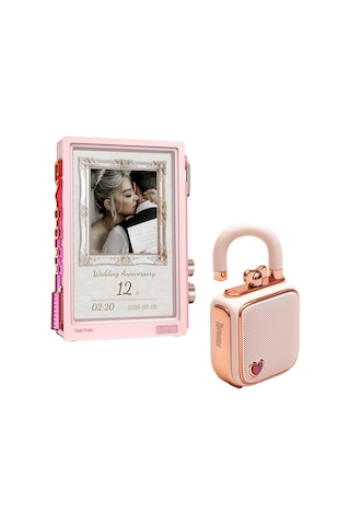Lovelock Ses Kayıt Özellikli Bluetooth Hoparlör Ve Times Frame Akıllı Dijital Çerçeve Hediye Seti, Pembe