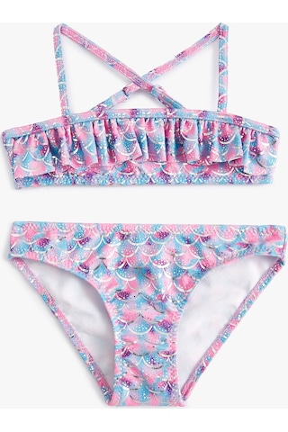 Koton Bikini Takımı Fırfırlı İnce Askılı Pembe Desenli 4skg00001mm Pembe