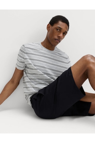 Marks & Spencer Saf Pamuklu Çizgili Pijama Takımı T07000090 Gri