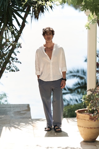 Fyfaha Bol Paça İndigo Erkek Keten Pantolon İndigo