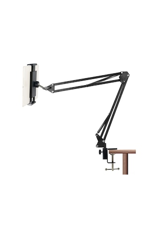 Moveevo Siyah Klemli Kollu Cihaz Tutucu - 4-12.9 İnç Telefon/tablet Uyumlu - Çalışma/izleme/canlı Yayın İçin Elserbest Ayarabilir Masa/bedside Stant