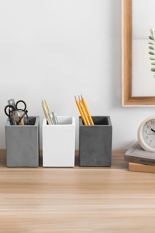 Beton Kalemlik 3 Lü Set Modern Dekoratif Organizer, Vazo, Saksı, Diş Fırçalık Çok Frenkli