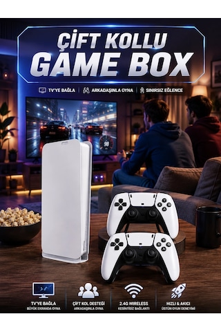 Mey İthalat 3d Çift Oyun Kollu 4k Hd Ekran Nostaljik 20.000 Oyunlu Beyaz Game Box