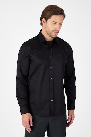 İmza Siyah Sert Yaka Düz Classic %100 Pamuk Slim Fit Gömlek 1004250324 Siyah