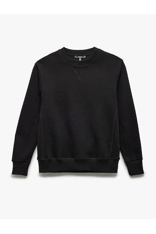Koton Bisiklet Yaka Dikiş Detaylı Şardonlu Pamuk Karışımlı Basic Sweatshirt Siyah 5sam70045mk Siyah