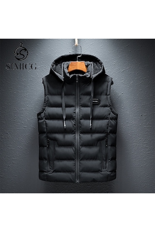 Sımıcg Erkek Kuş Tüyü Pamuklu Artı Polar Yelek Siyah
