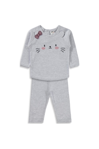 Civil Baby Kuyruk Ve Kedi Baskılı 6-18 Ay Takım - Bej Taş Rengi