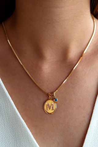 Nazar Boncuklu Altın M Harf Kolye