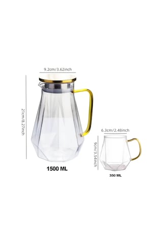 5 Parça Cam Sürahi Ve Bardak Seti Metal Kapaklı 1500 Ml Sürahi + 4 Adet 350 Ml Bardak
