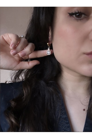 Kadın Swarovski Baget Taşlı Çelik Küpe Gold Ve Gümüş Gold
