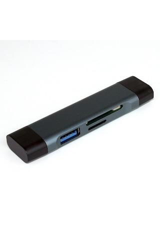 Cr61 5in1 Çift Girişli Otg Kart Okuyucu Hub Type-c & İphone İle Uyumlu Sd, Micro Sd Usb 3.0 Adaptör