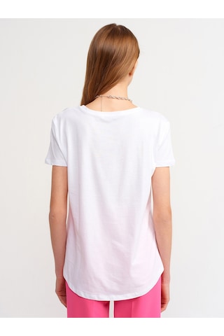 Dilvin Kadın Bisiklet Yaka Beyaz T-shirt - 101a03471