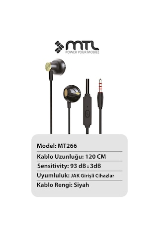3.5 Mm Jack Girişli Stereo Kulak İçi Metal Kablolu Kulaklık Konforlu Ses Mt266 Diğer