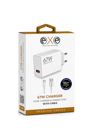 Exe 67w Süper Hızlı Şarj Adaptörü Type-c Kablolu Usb-c Şarj Seti Beyaz