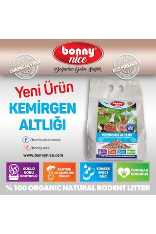 Bonny Nice Organik Çam Pelet Kemirgen Altlığı 1.8 Kg 3 L x 3 Adet