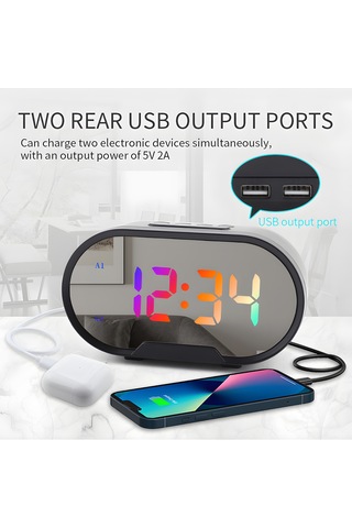 Gajeena Rgb Led Ekranlı Banyo Aynası Alarm Saat - 12/24 Saat, 2 Alarm, Uyku Modu, Sürekli Işık Regülasyonu, Ses Ayarı, Usb Şarj Portu - Siyah Pil Dahil Değil