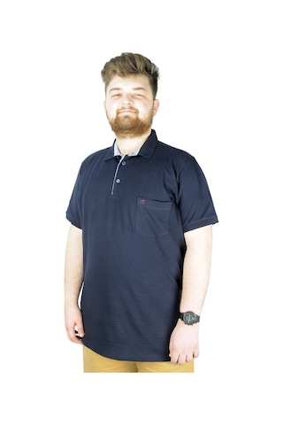 Mode Xl Battal Beden Erkek Tshirt Polo Yaka Cepli Klasik Pike 20552 Lacivert 001