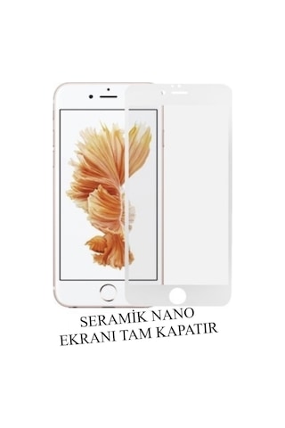 Apple İphone 8 Plus Ekran Koruyucu Seramik Nano Cam Esnek Tam Full Kaplayan Kırılmaz Beyaz
